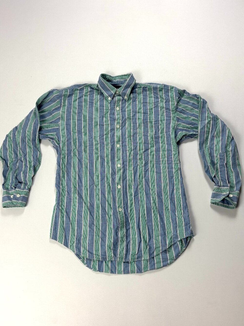 Vintage Gap Mens Cotton Button Down Shirt Blue Green Striped Sz S Pocket